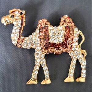 Gold and Crystal Camel Brooch